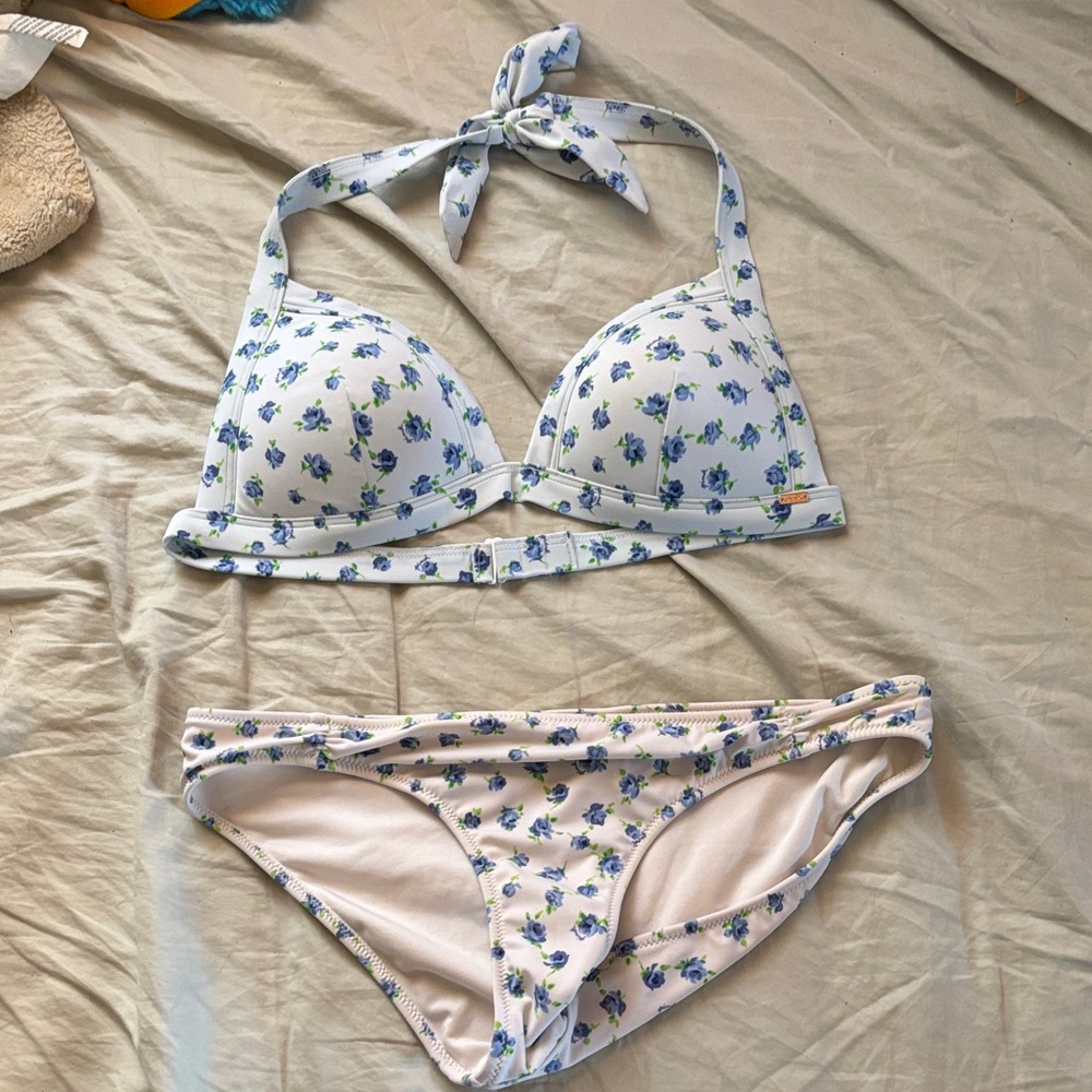 PINK Victoria's Secret White and Blue Bikini